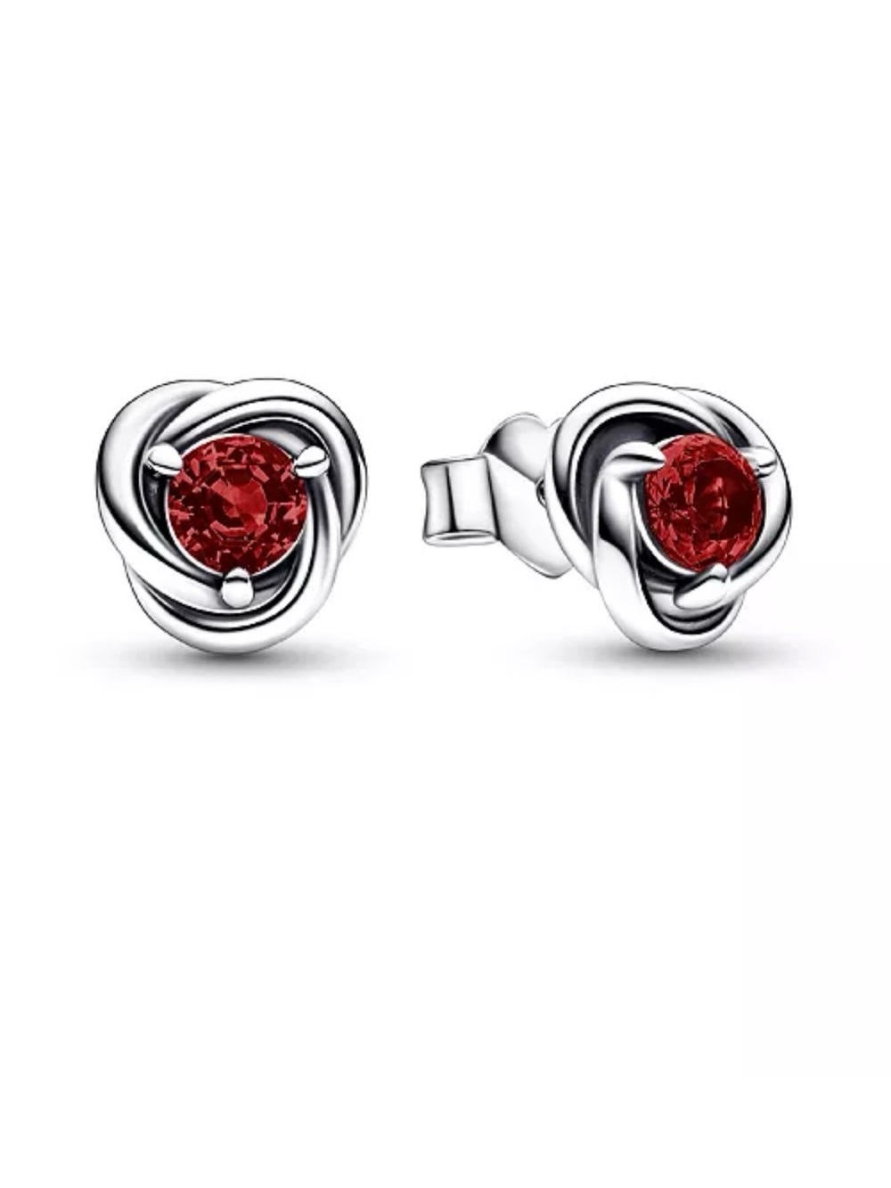 PandoraSterling Silver Red Gemstone Knot Stud Earrings